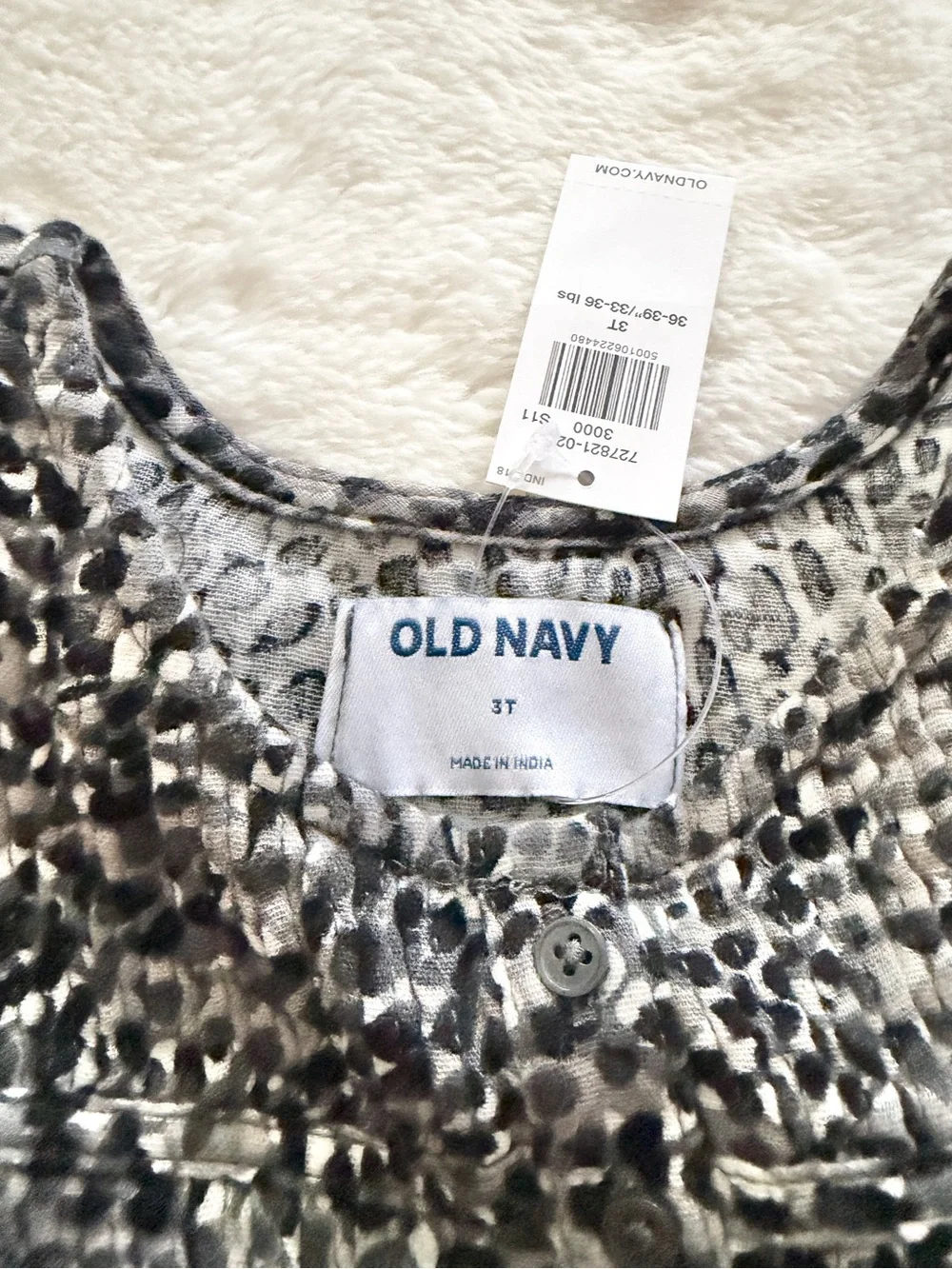 Old Navy Long Sleeve Printed Ruffle Trim Button Front Dress Gray Black Size 3T